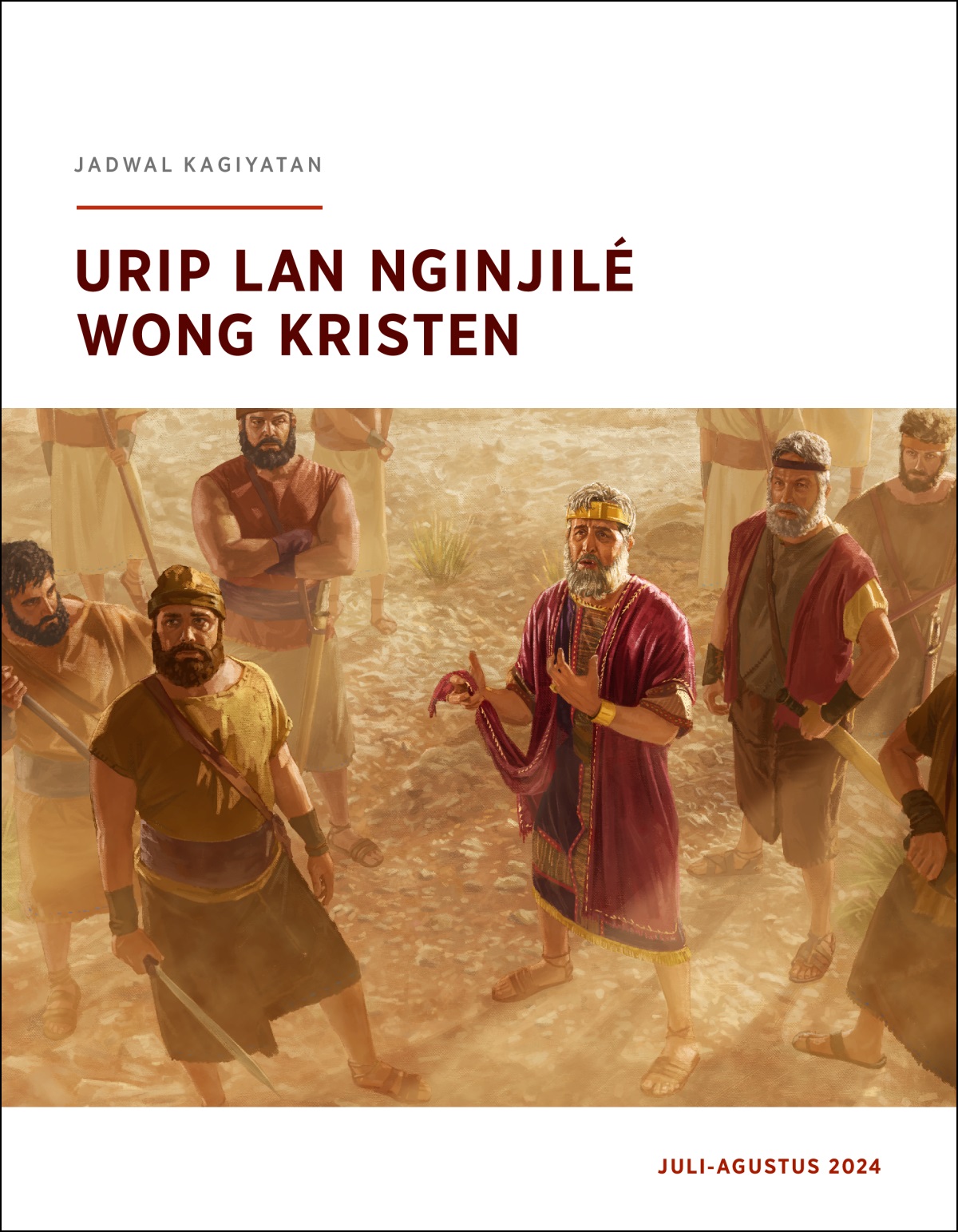 Raja Saul karo para prajurité. Dhèwèké ndelok ndhuwur lan omongan karo nyekel jubahé sing ujungé wis dikethok.