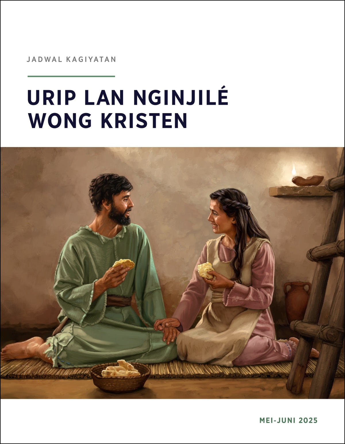 Wong lanang Israèl karo bojoné lagi mangan roti ing omah sing sederhana.