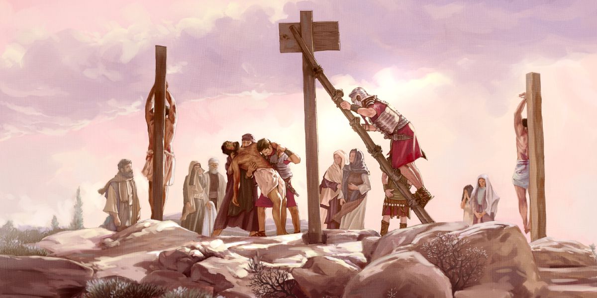 Wektu jenasahé Yésus didhukké saka cagak, para muridé ndelok saka kadohan