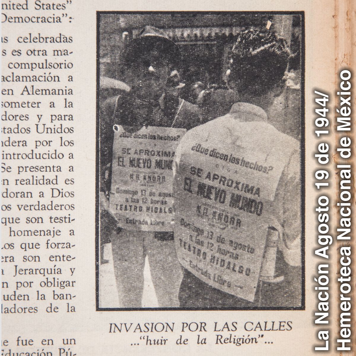 Gambaré para sedulur ing Mexico City sing nganggo papan sandwich ing artikel majalah taun 1944