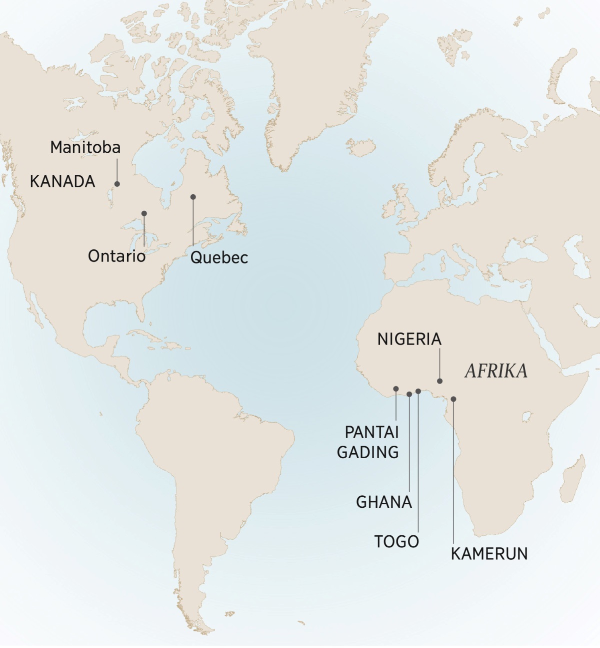 Péta. Sedulur André tau manggon lan nglayani ing kutha Manitoba, Ontario, lan Quebec ing Kanada, terus ing kutha Kamerun, Pantai Gading, Ghana, Nigeria, lan Togo ing Afrika.
