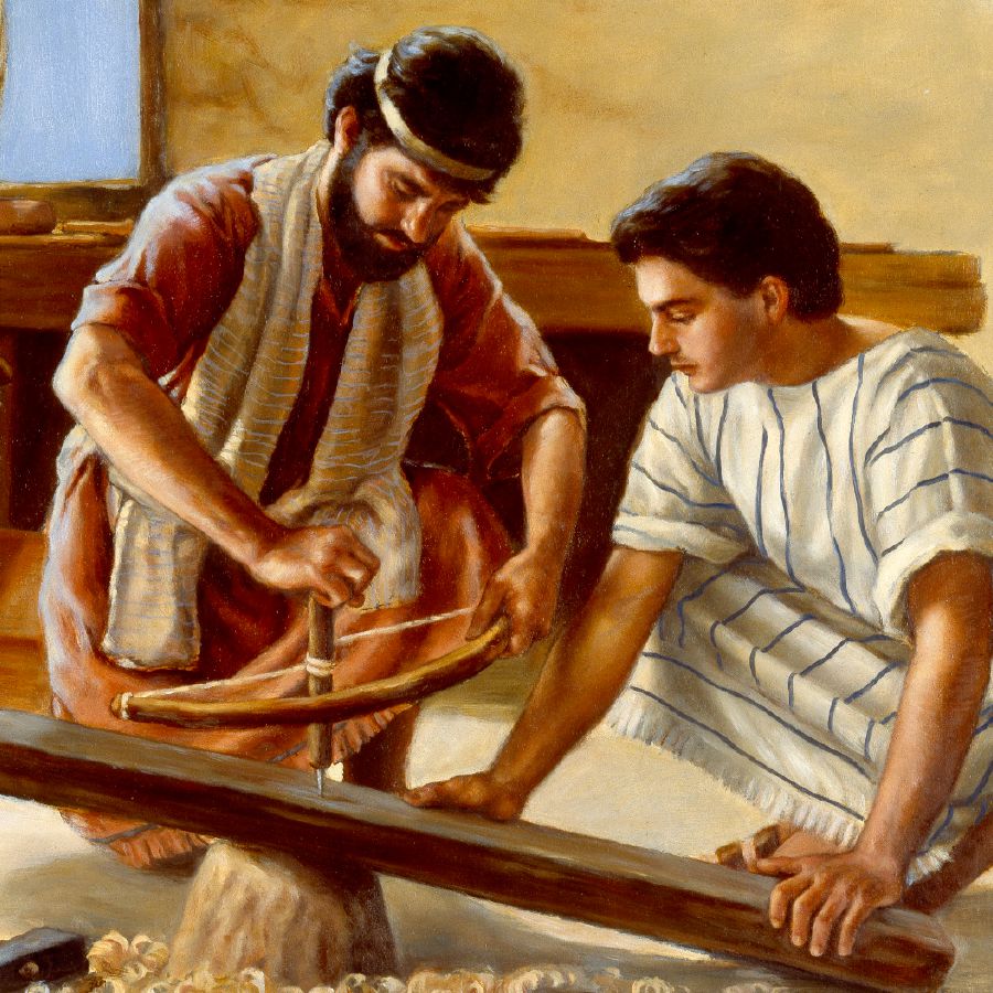 Yusuf ngajari Yésus dadi tukang kayu