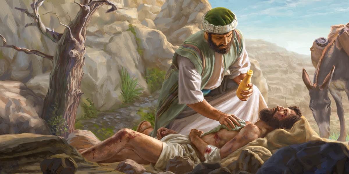 Wong lanang Samaria ing perumpamaané Yésus lagi nambani wong sing dirampok.