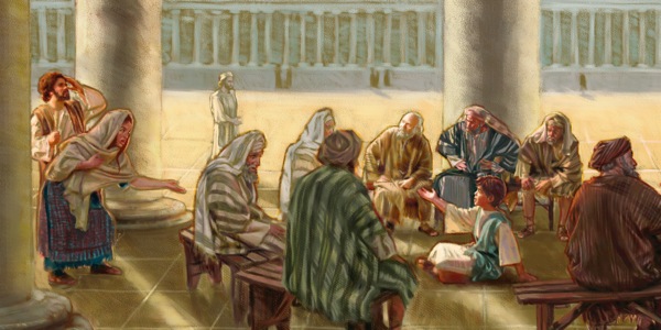 Yusuf lan Maryam nemokké Yésus sing isih cilik nèng bait