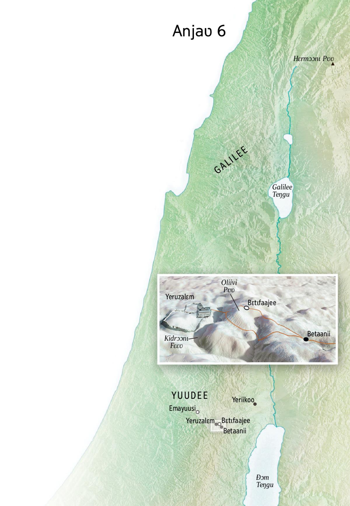 Anjaʋ ŋgʋ kɩyɔɔdʋʋ lona wena a-taa Yesu labɩ ɛ-Ɛsɔ sɛtʋ tʋmɩyɛ kɛdɛzaɣ ñɩnɖɛ tɔm yɔ, a-taa naayɛ yɔ: Yeruzalɛm, Betaanii, Bɛtɩfaajee nɛ Oliivi Pʋʋ