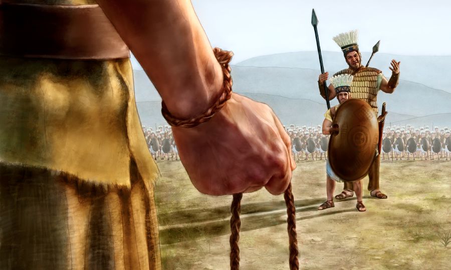 Laj David naʼelk chi xkʼulbʼal laj Goliat ut laj kolol re