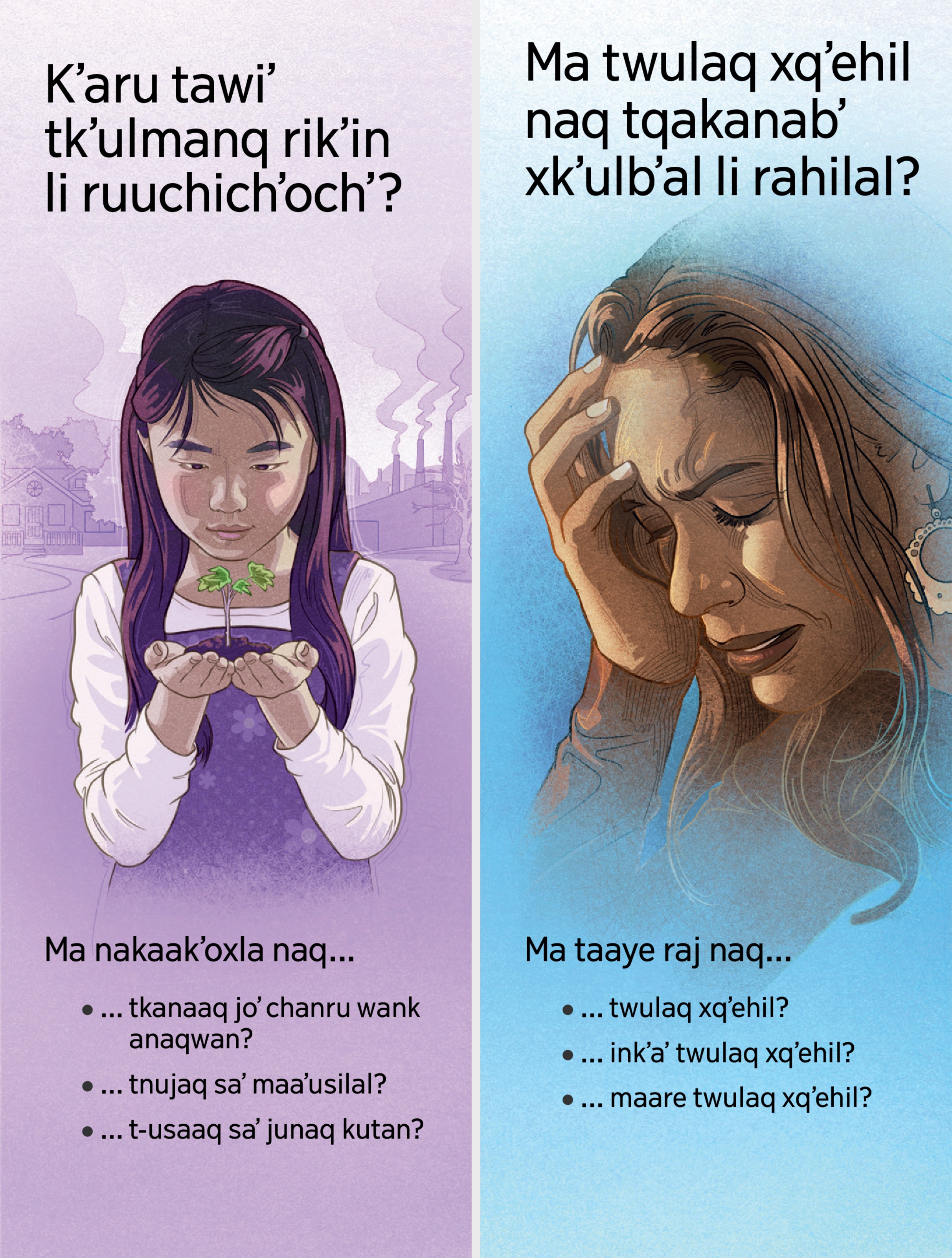 Ebʼ li tratado «Kʼaru tawiʼ tkʼulmanq rikʼin li ruuchichʼochʼ»? ut «Ma twulaq xqʼehil naq tqakanabʼ xkʼulbʼal li rahilal?».