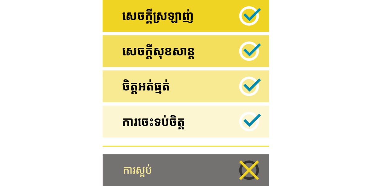 រូបមួយដែលមានគុណសម្បត្តិផ្សេងៗដូចជាសេចក្ដីស្រឡាញ់ សេចក្ដីសុខសាន្ត ចិត្តអត់ធ្មត់ និងការចេះទប់ចិត្ត ហើយគុណវិបត្តិមួយគឺការស្អប់។