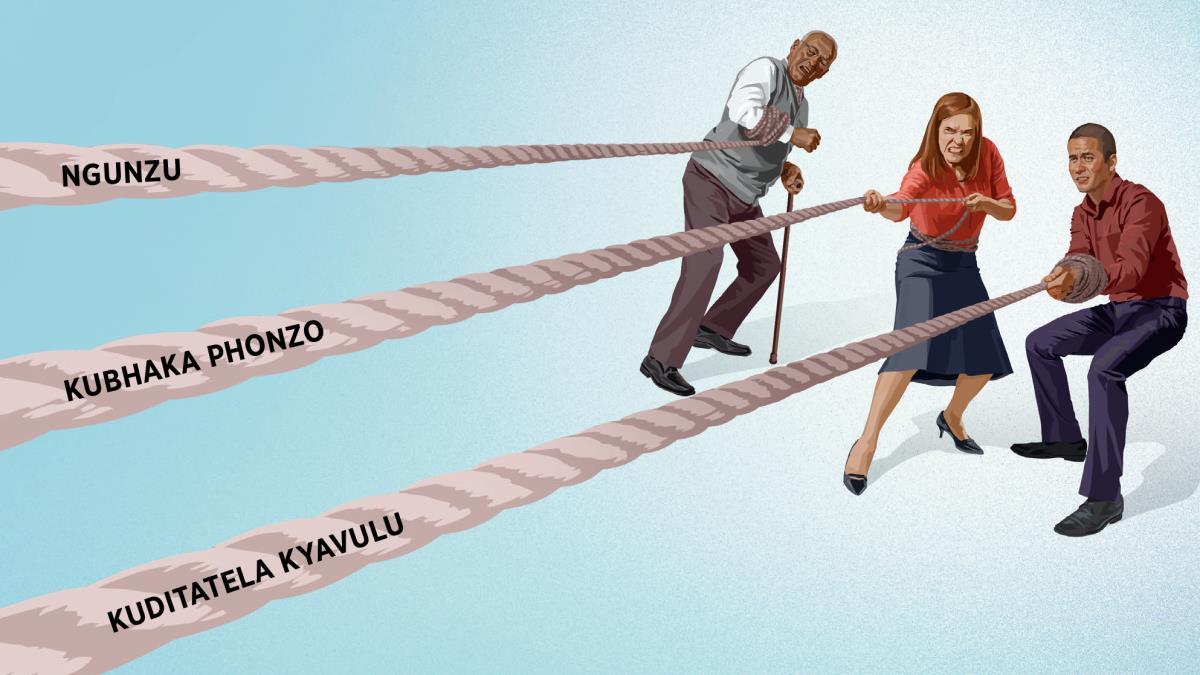 Phange yadiyala wakuka, phange yamuhatu, ni phange yamunzangala, kala muthu wamusunga lungoji adikexidila. Ojingoji jala ni isoneku ‘ngunzu,’ ‘kubhaka phonzo,’ ni ‘kuditatela kyavulu’.