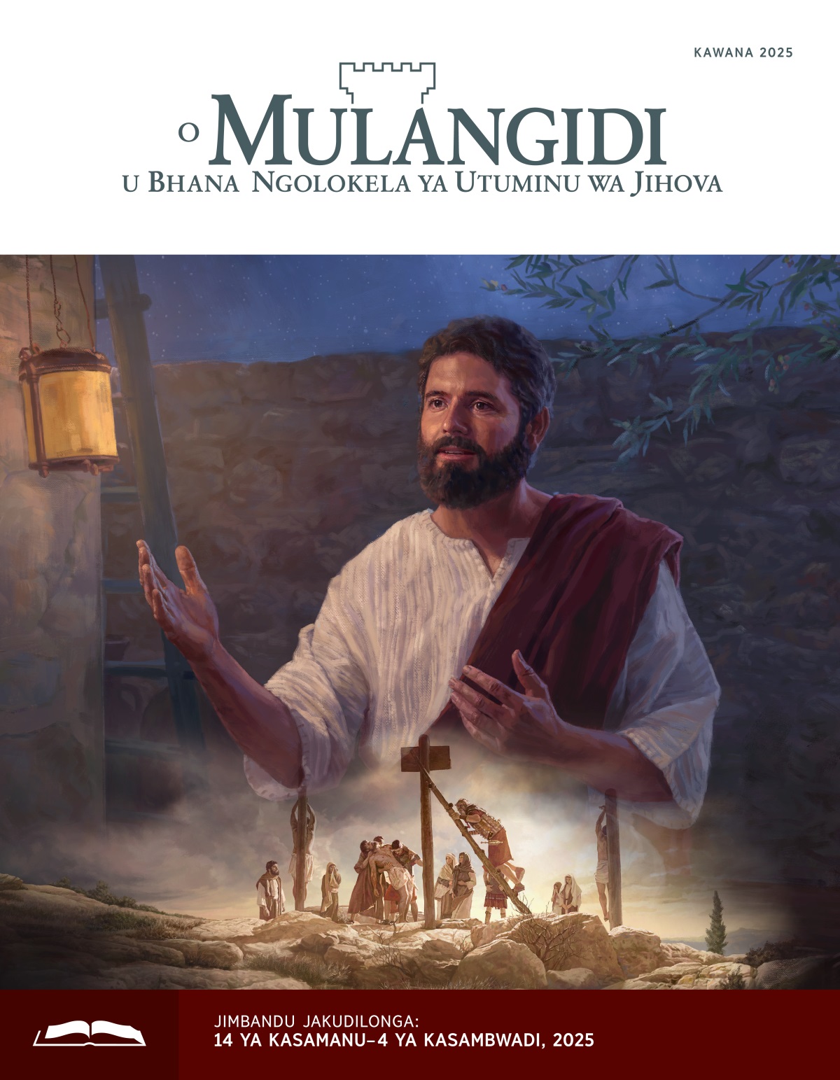 Foto: 1. Mu usuku, Jezú wamuzwela ni jipoxolo jê. 2. O masoladi akwa Loma amukatula o kimbi kya Jezú ku taka.