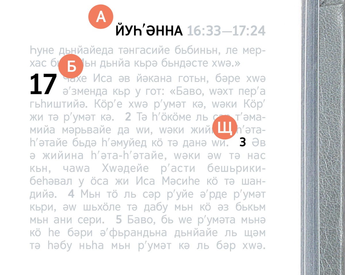 Нишанед А, Б, у Щ сәр рʹупʹела Кʹьтеба Пироз.