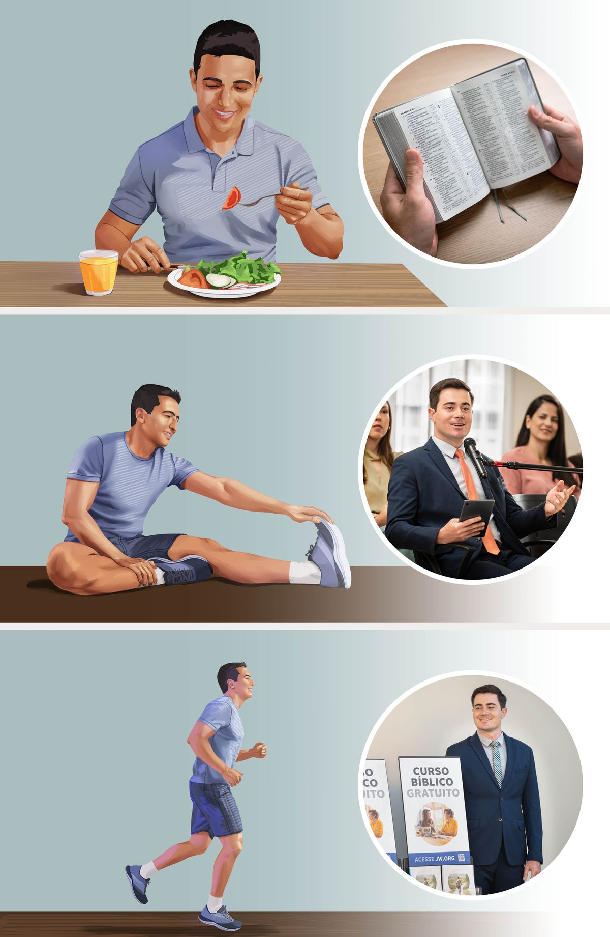 Шькьл: 1. Спортсмед хԝарьнәкә керһати дьхԝә; сәр шькьле бьчʹук бьра Кʹьтеба Пироз дьхунә. 2. Спортсмед спортева мьжул дьбә; сәр шькьле бьчʹук бьра сәр щьвате щаб дьдә. 3. Спортсмед дьрʹәвә; сәр шькьле бьчʹук, бьра бәр стенде хьзмәт дькә.