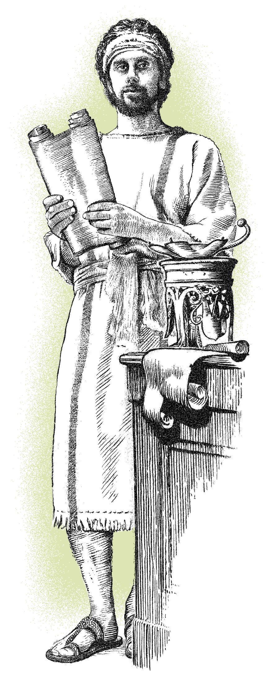 Der Apostel Johannes hält eine Buchrolle in den Händen.