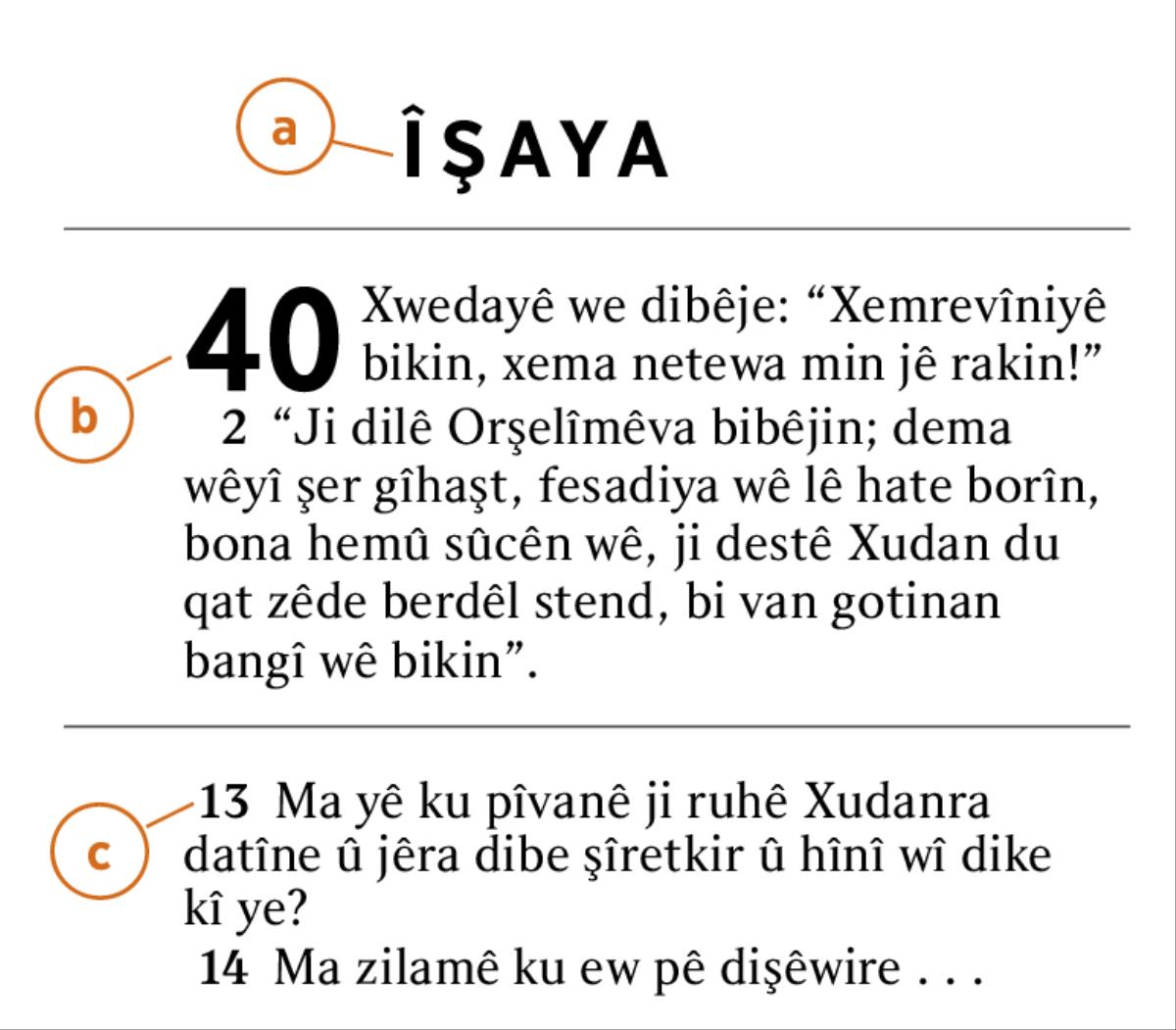 Parek ji Kitêba Pîroz hatiye kifşkirinê seva ku bikaribin bivînin a) pirtûka Kitêba Pîroz, b) serî, û c) rêz