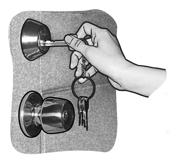 잠긴 문을 열고 있는 사람