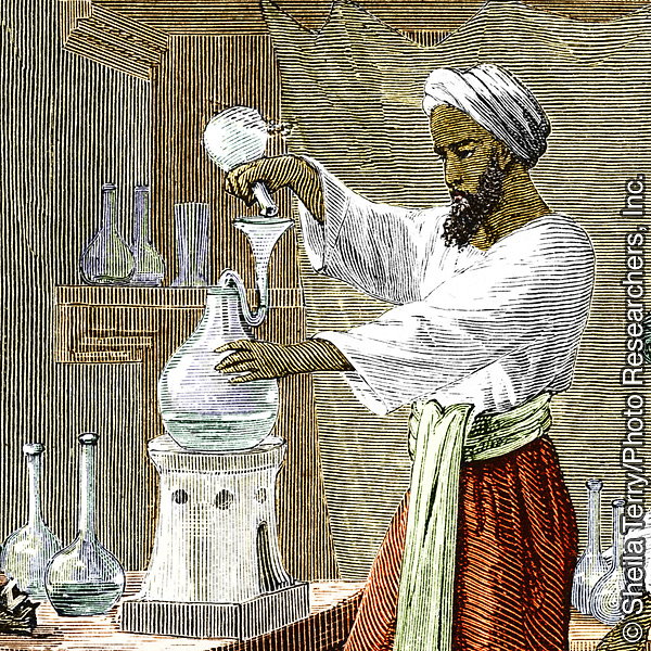 이슬람권의 페르시아 학자로서 의사이자 연금술사인 라제스와 그의 조수