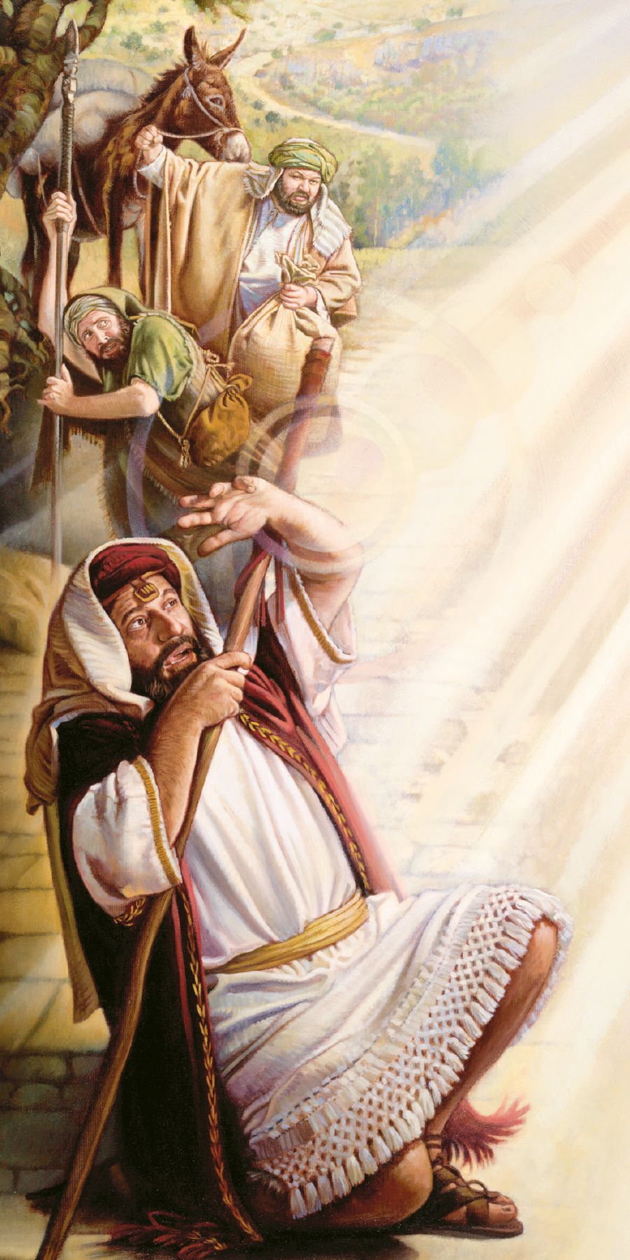 하늘에서 사울 주위로 빛이 비치자 그가 땅에 쓰러지는 모습