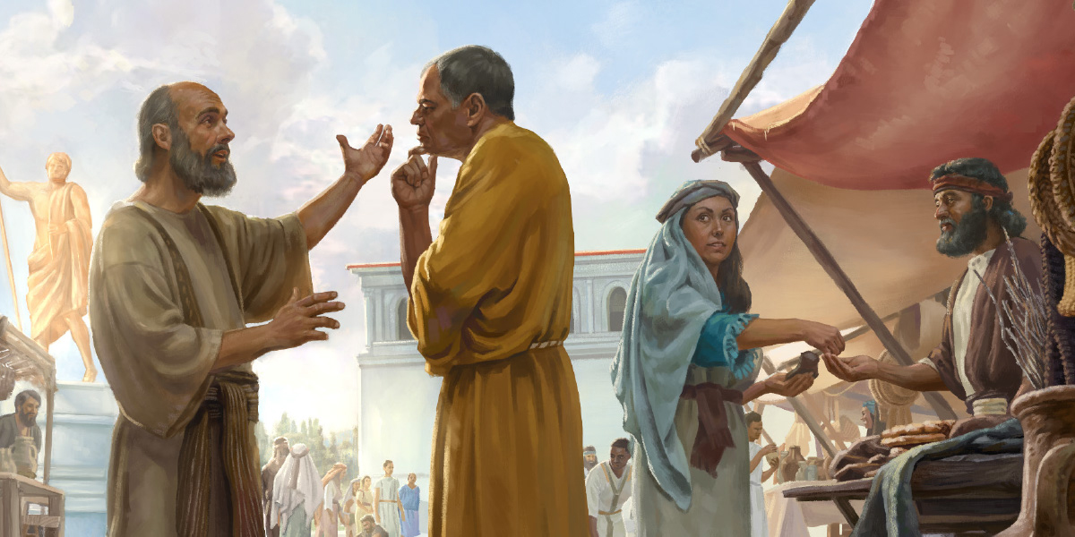 바울이 고린도의 시장에서 전파하다