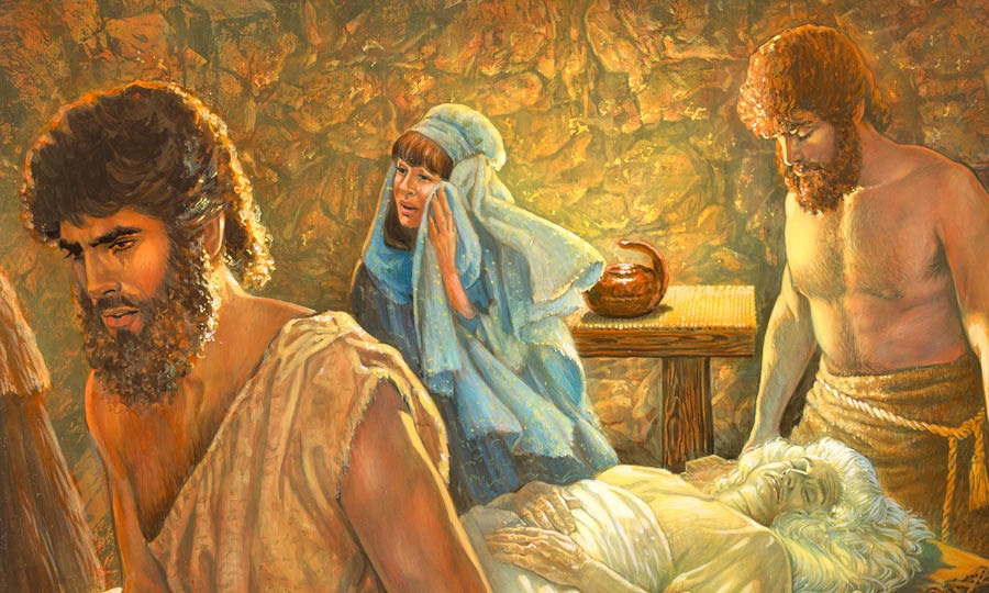 하와의 가족이 하와의 시체를 나르는 모습