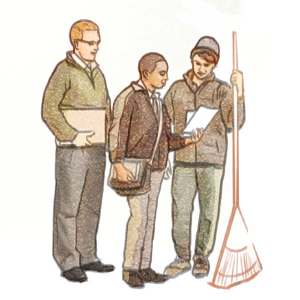 경험 많은 왕국 전도인이 경험이 부족한 전도인과 함께 봉사하면서 도와주는 모습