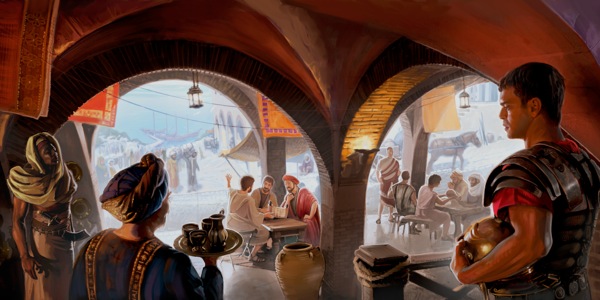 1세기에 그리스도인이 항구에서 전파하는 모습