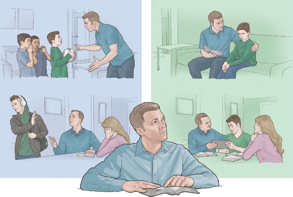 그리스도인 아버지가 아들을 징계할 수 있는 서로 다른 두 가지 방법을 비교하면서 장기적으로 어떤 결과가 있을지 생각해 보는 모습