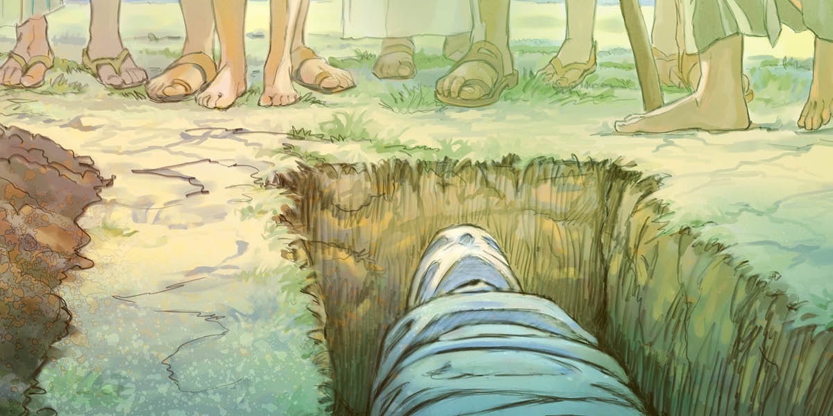 시체가 무덤에 놓여 있는 그림