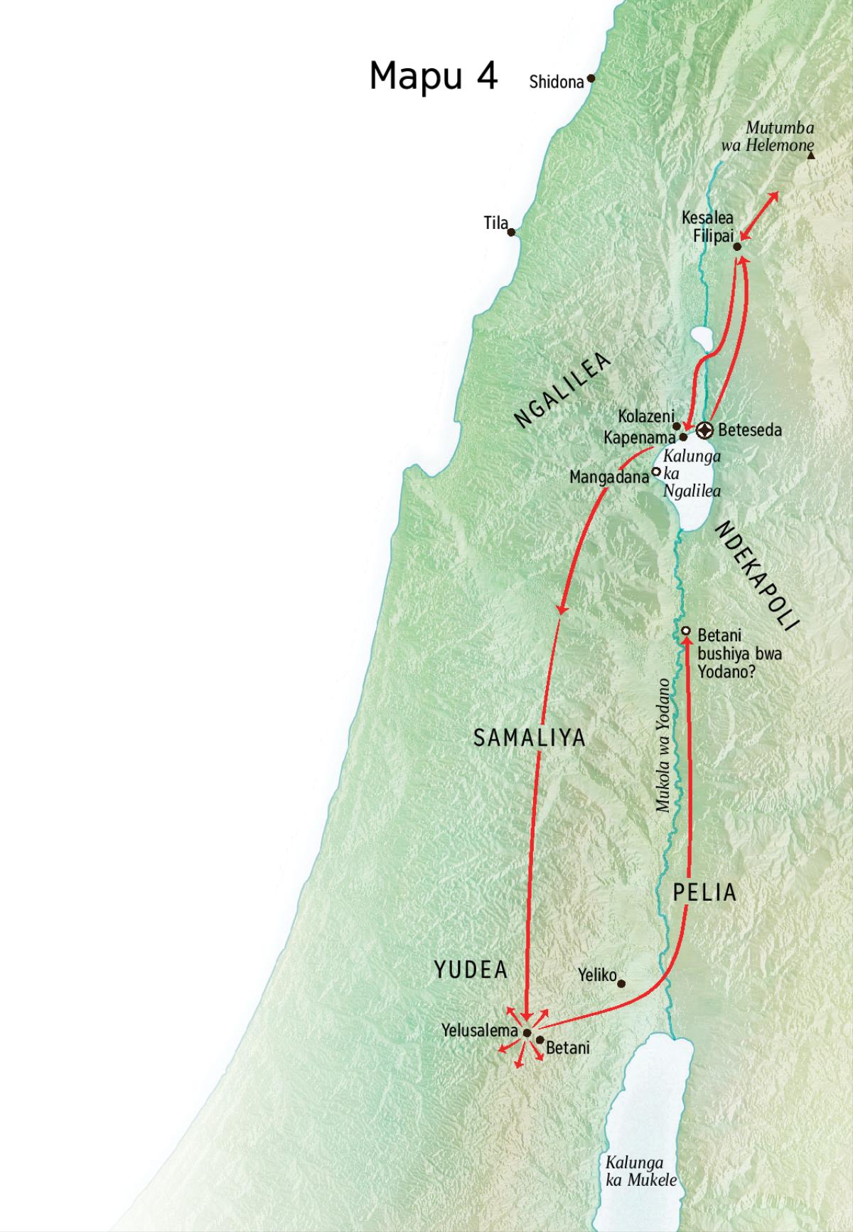 Mapu yamwesha byaingijile Yesu mu Yudea, Yelusalema, Betani, Beteseda, Kesalea Filipai