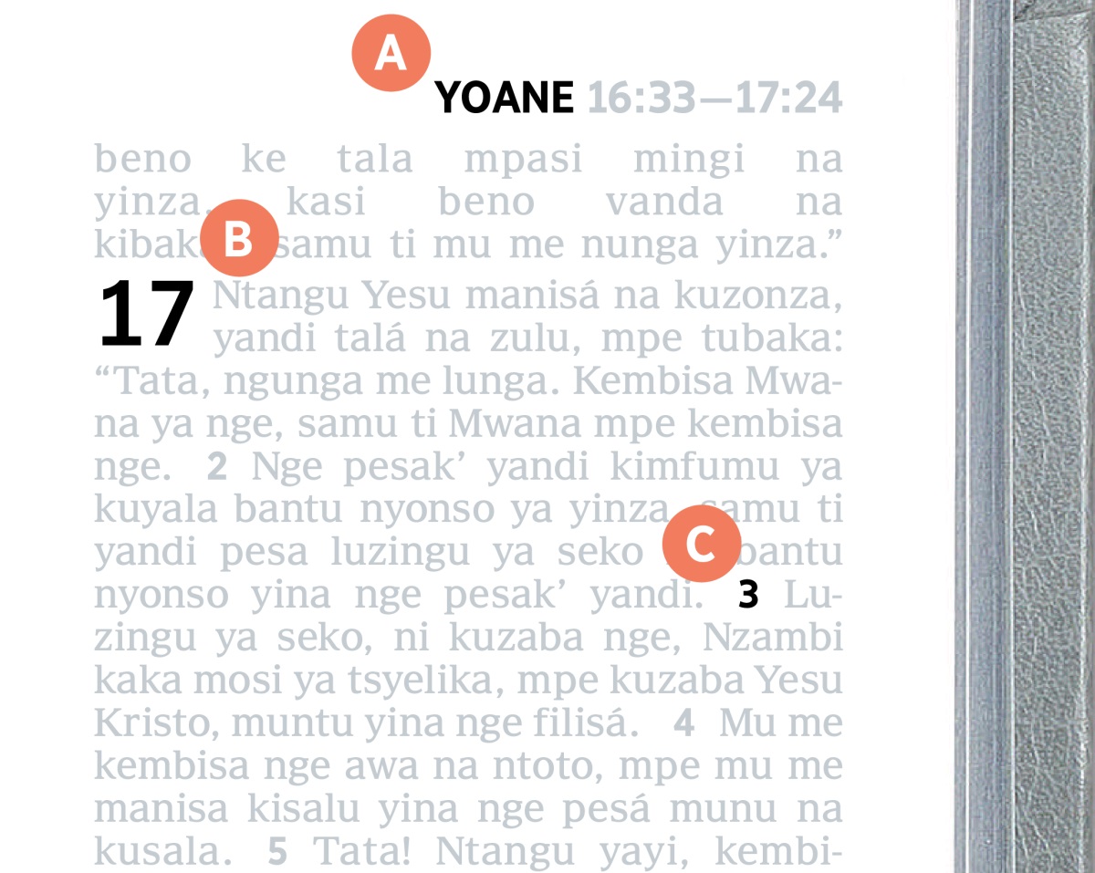 A, B, na C ke na kati ya paje mosi ya Biblia.
