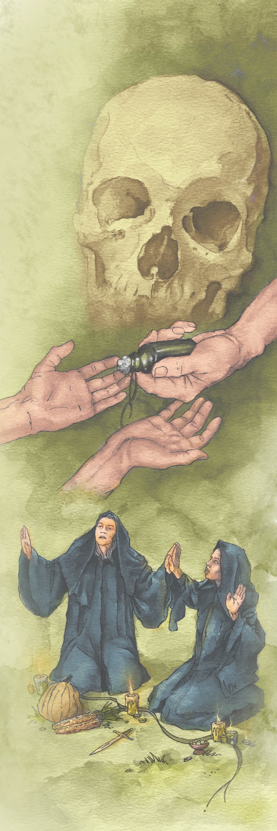 해골, 주술적인 힘이 있다고 여겨지는 약, 주술을 행하는 사람들