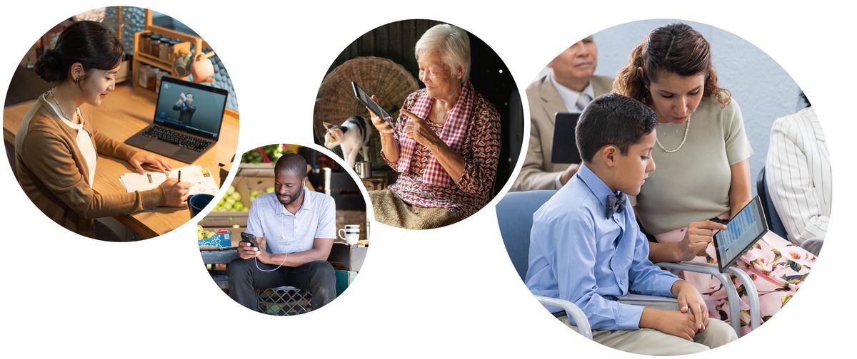 jw.org의 수어 동영상이 재생되고 있습니다. 2. 한 형제가 쉬는 시간에 휴대폰과 이어폰으로 성경을 공부하고 있습니다. 3. 연로한 자매가 태블릿 PC로 「JW 라이브러리」 앱을 사용하고 있습니다. 4. 어머니와 어린 아들이 회중 집회에서 태블릿 PC로 「JW 라이브러리」 앱을 사용하고 있습니다.