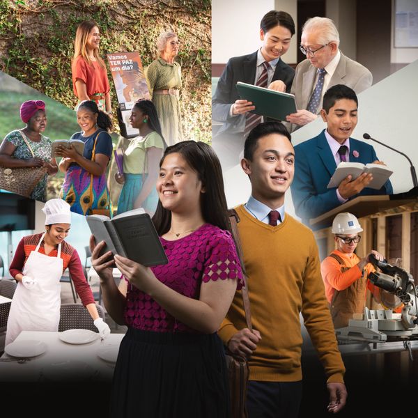 영적으로 장성한 그리스도인이 되기 위해 노력하는 청소년 자매와 형제의 행복한 모습. 자매는 성경을 손에 든 채 묵상하고 있고 형제는 야외 봉사를 하고 있습니다. 삽화 모음: 영적으로 장성한 젊은 형제 자매들이 다양한 신권 활동에 참여하는 모습. 1. 한 자매가 베델에서 식탁 위에 식기를 놓는 모습. 2. 두 자매가 봉사를 하다 만난 한 여자에게 성구를 읽어 주는 모습. 3. 한 자매가 연로한 자매와 전시대 봉사를 하는 모습. 4. 한 형제가 연로한 형제에게 전자 기기 사용법을 알려 드리는 모습. 5. 한 형제가 회중 집회 때 연단에 서서 성경을 낭독하는 모습. 6. 한 형제가 신권 건축 현장에서 절단기를 사용하는 모습.