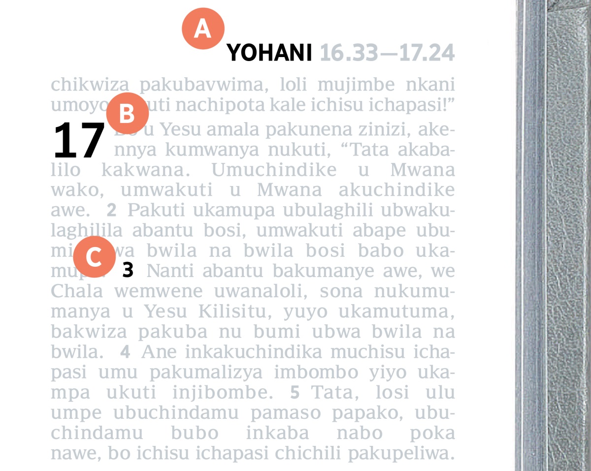 Amasimbo agha A, B nu C ghakulangizya ipeji ilya mu Bayibolo.
