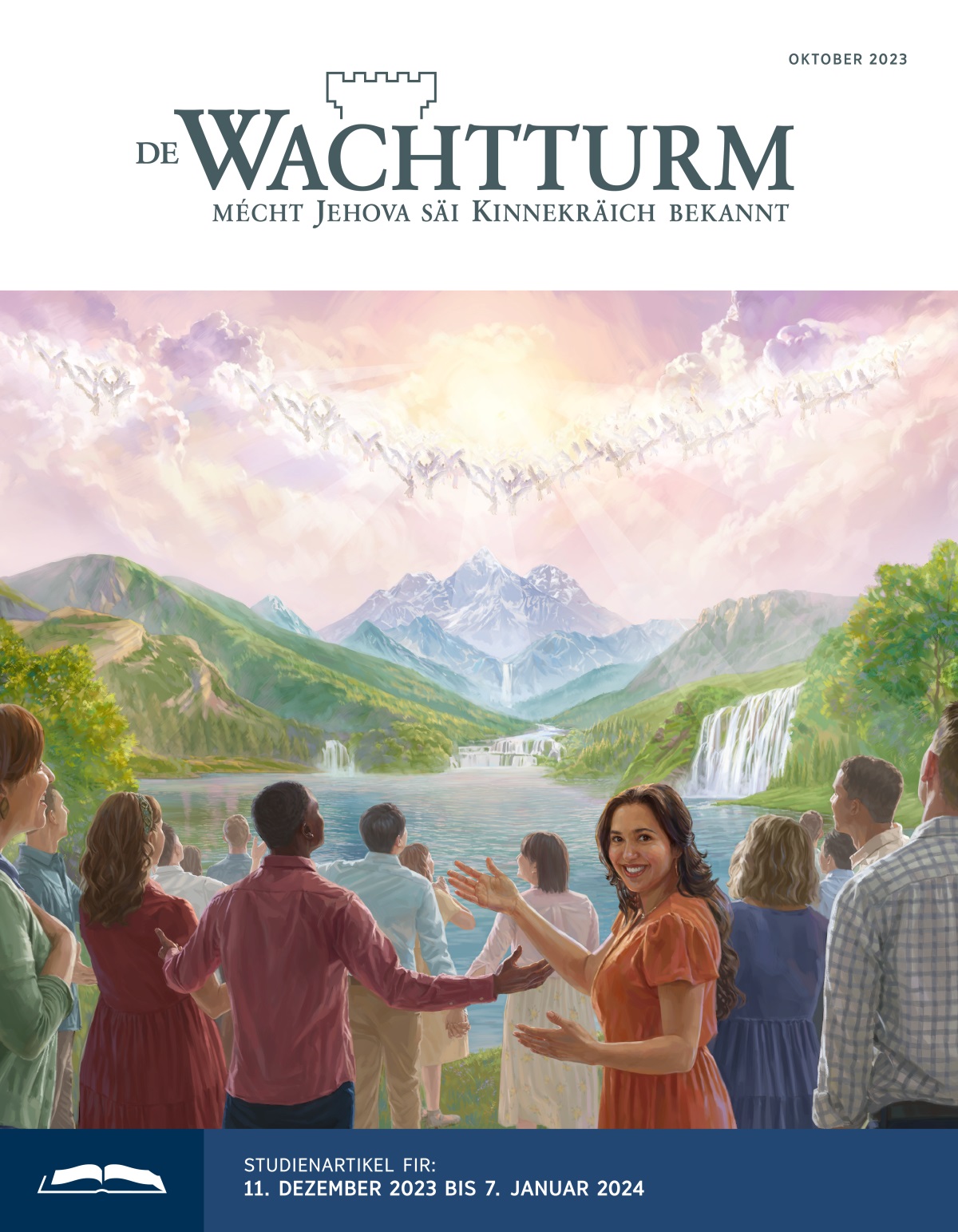 Engel im Himmel und Menschen im Paradies auf der Erde preisen Jehova gemeinsam voller Freude.