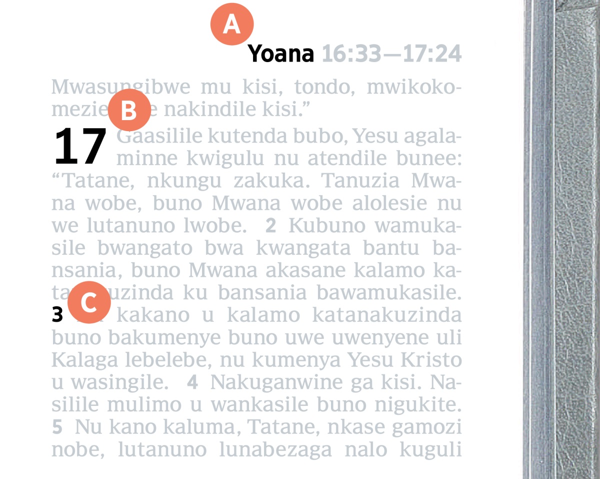 Tulolesyo tukulosya bwisulilwa bwa A, B, nu C ga lusamba lwa Biblia.