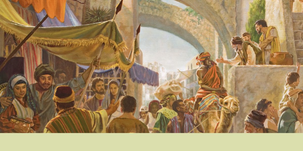 Abayigirizwa nga babuulira Abayudaaya n’abantu abaakyuka okudda mu ddiini y’Ekiyudaaya ku luguudo oluliko abantu abangi