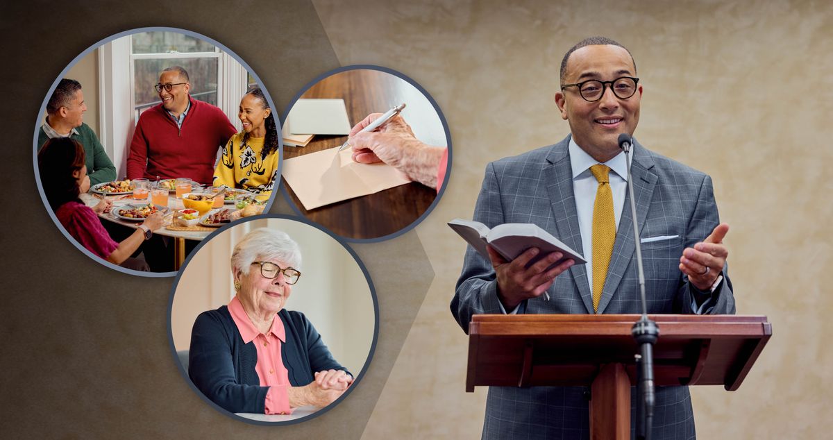 Omukadde ng’ayigiriza mu kibiina. Ebifaanayi: Bye tukola okulaga nti tusiima abakadde mu kibiina. 1. Abafumbo nga baliirako wamu n’omukadde awamu ne mukyala we. 2. Mwannyinaffe akaddiye ng’asaba. 3. Mwannyinaffe akaddiye ng’awandiika akabaluwa.