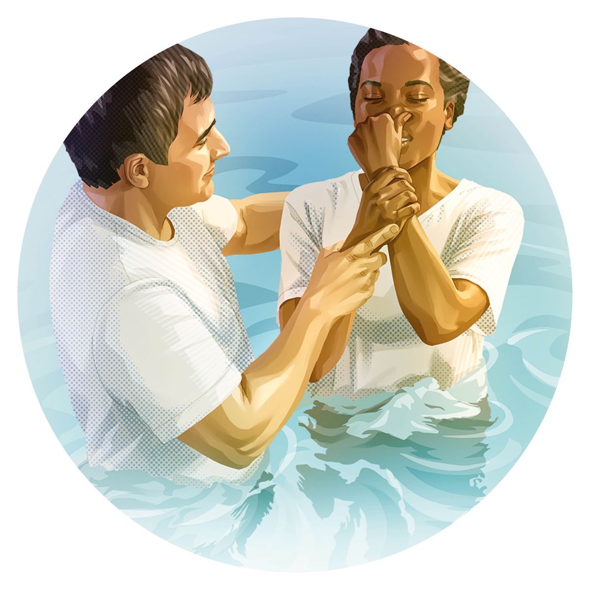 Une femme se fait baptiser.