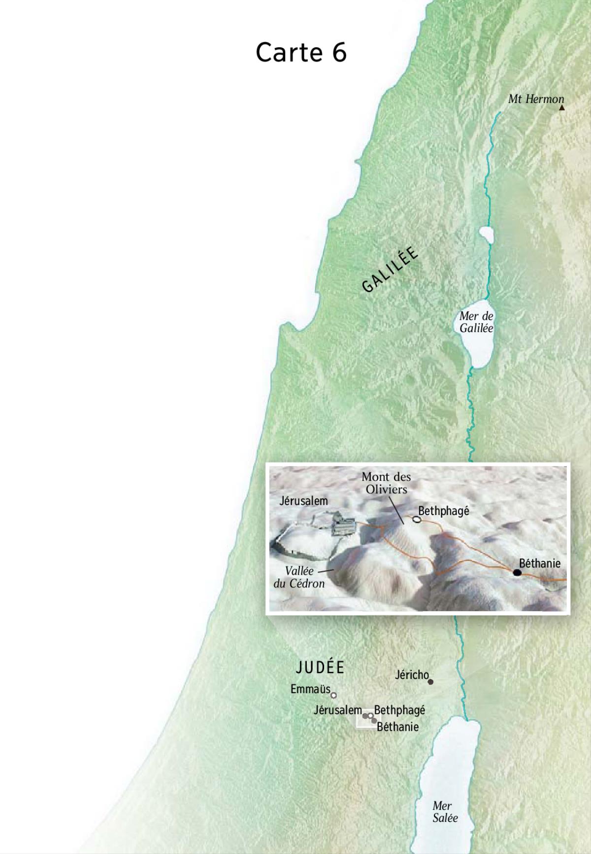 Map of locations related to Jesus’ final ministry including Jerusalem, Bethany, Bethphage, and the Mount of Olives