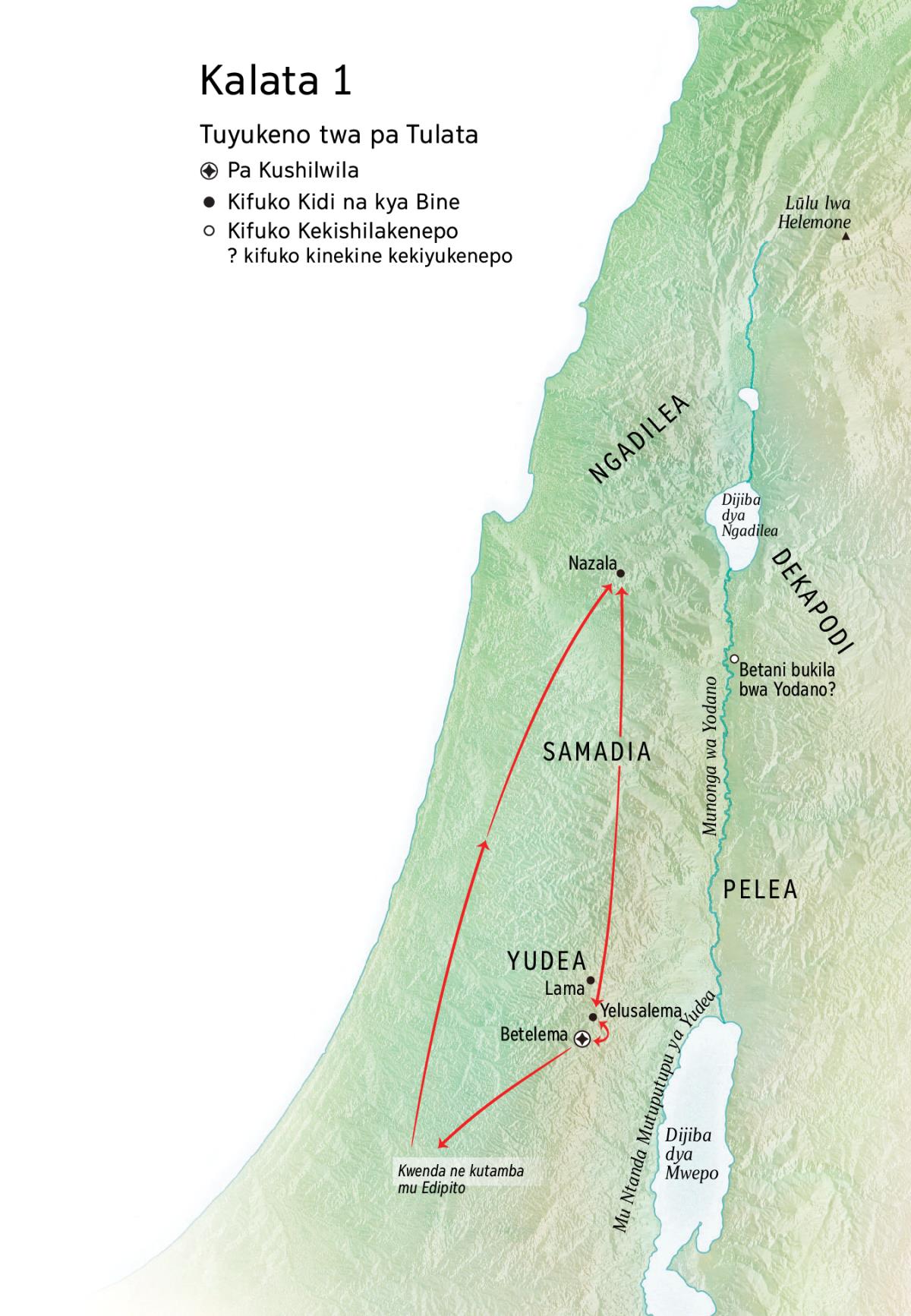 Map of locations related to Jesus’ life: Bethlehem, Nazareth, Jerusalem