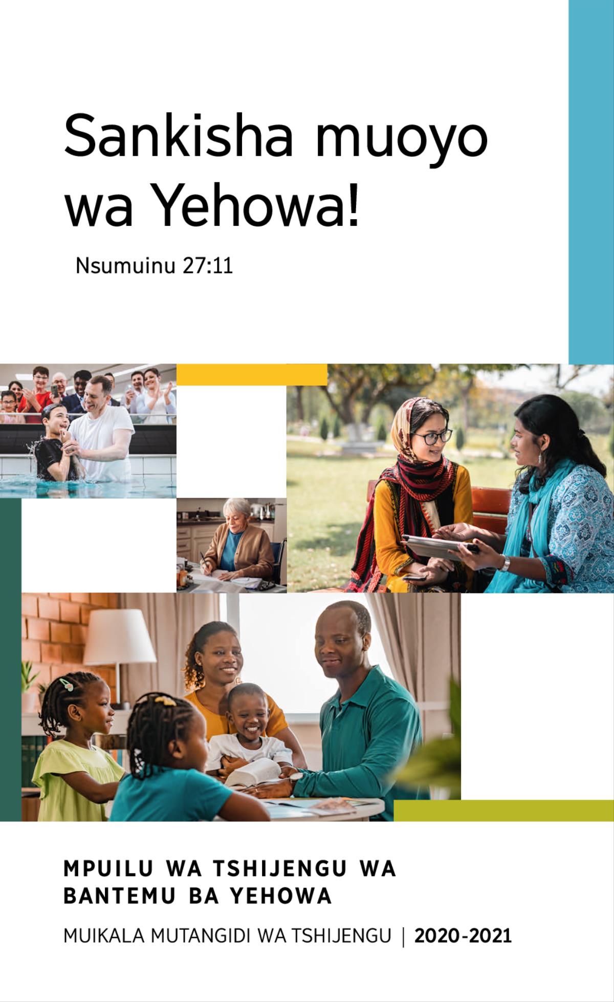 Foto: 1. Nsonga wa tshitende udibu bafuma ku dibatiza upatuka mu mâyi. 2. Ntemu wa Yehowa ufunda mukanda. 3. Ntemu wa Yehowa uyukila ne mamu kampanda pa bualu bua mu Bible padibu basombe pa tshibasa muaba wa kuikishila. 4. Bena mu dîku balonga Bible pamue ne disanka.