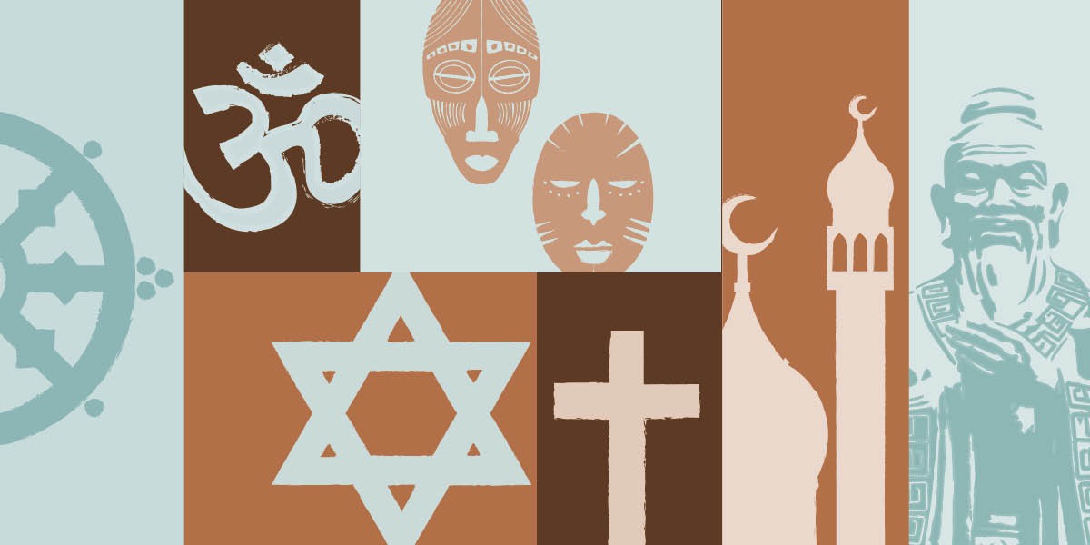 Bimfuanyi bia bitendelelu bia bena Buddha, Hindu, bankambua, bena Yuda, bena Kristo, Bamizilman ne balongi ba Confucius.