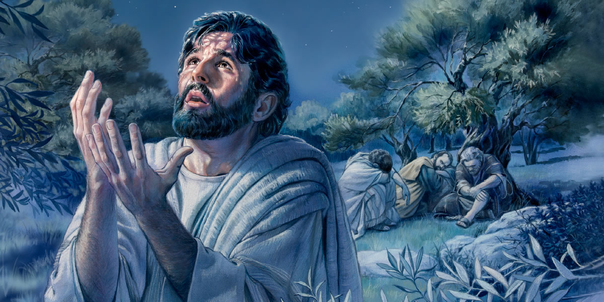 Yezu usambila mu budimi bua Getesemane, eku Petelo, Yakobo, ne Yone balale