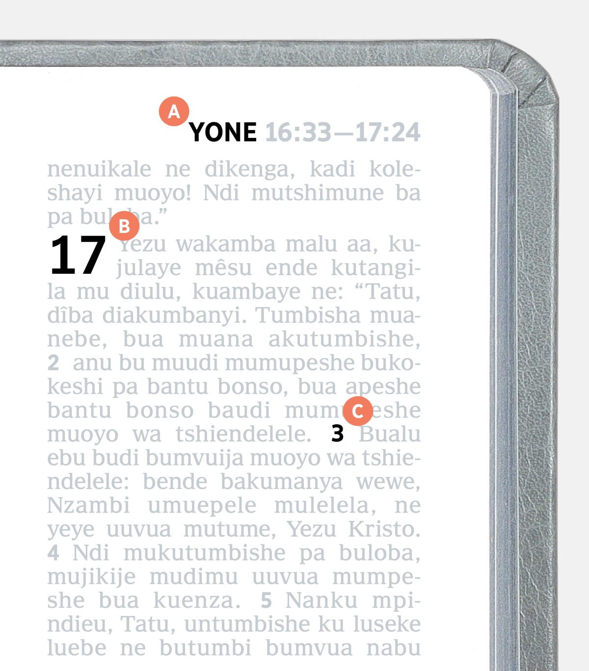 Tubimfuanyi tudi tuleja malu adi mu dileta dia A, dia B, ne dia C mu dibeji dia mu Bible.