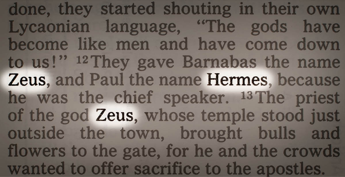 Dibeji dia mu Bible. Batokeshe muaba udi dîna dia Zeuse ne Hême.