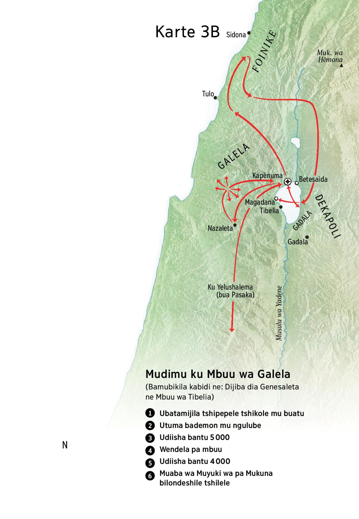 Karte ka miaba idi ipetangana ne mudimu wa Yezu pabuipi ne Galela, Foinike, ne Dekapoli