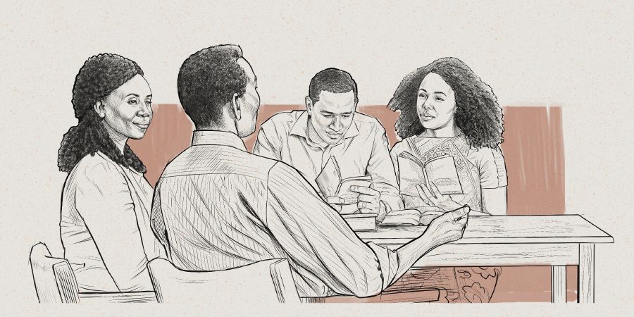 Bantemu ba Yehowa babidi balongesha bena dibaka kampanda Bible.