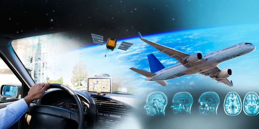 Dilubuluka mu malu a sianse pa bidi bitangila mashinyi, GPS, satelite, ndeke, dikonkonona dia buongo