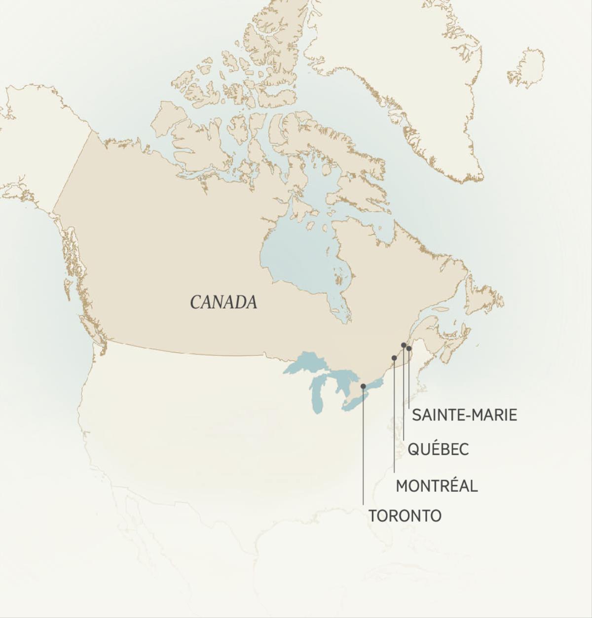 Karte kadi kaleja bimenga bia mu Canada muvua Léonce Crépeault muenzele mudimu: Sainte-Marie, tshimenga tshia Québec, Montréal, ne Toronto.