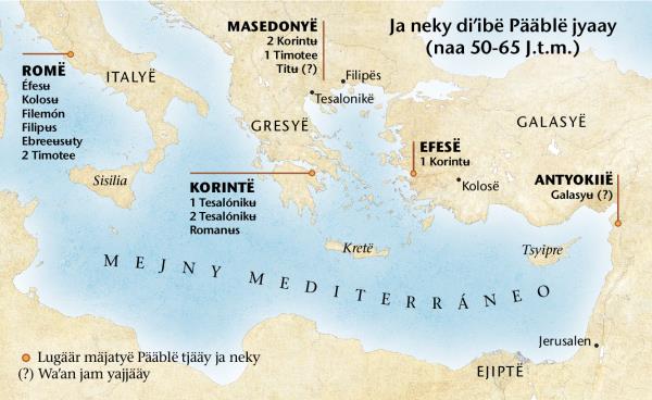Map of locations where Paul wrote letters